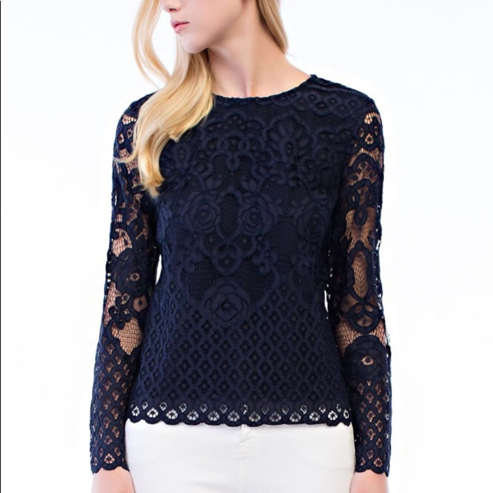 Anthropologie Navy Lace Top